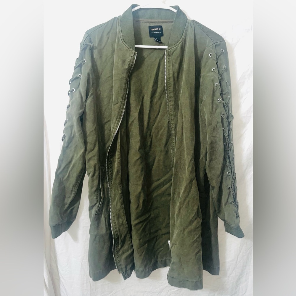 Forever 21 Olive Green Lace-Up Jacket